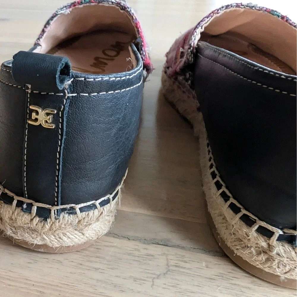 Sam Edelman Khloe Espadrille Flats Women Geo‎ Pattern Black Leather Size 8.5